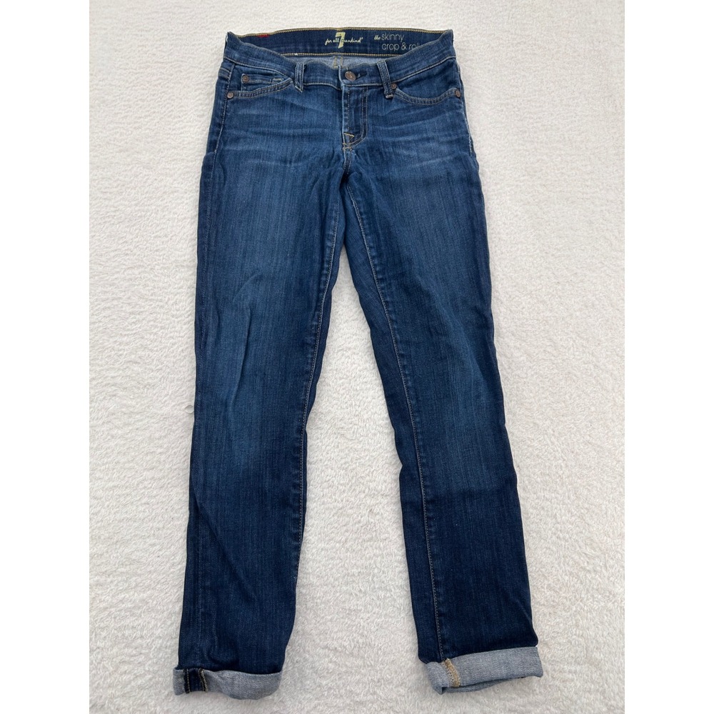 7 For All Mankind The Skinny Crop & Roll Dark Wash Jeans Women 29 Minimalist